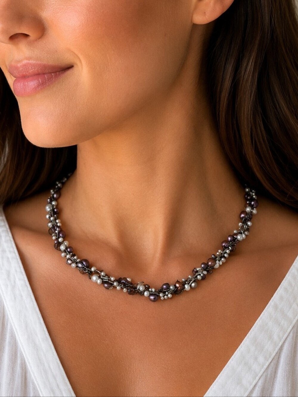 HANDMADE Purple Freshwater Pearl Wire Wrapped Cluster Necklace
